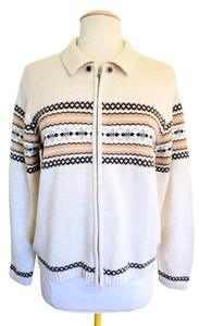 Cárdigan vintage con cremallera suéter para mujer M/L blanco marfil marrón hadas nórdico década de 1970 - Imagen 1 de 11