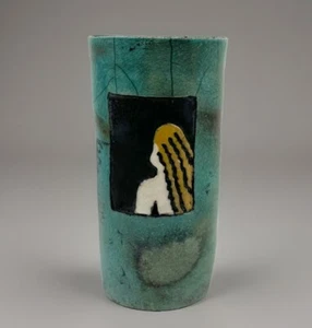 Crackle Raku Art Pottery Vase/ Wine chiller 9” hand made barware - Picture 1 of 14