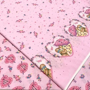 Vintage 1998 Daisy Kingdom Bear Hugs Border & Hearts Pink Cotton Fabric 7.5yards - Picture 1 of 4