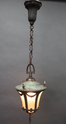 1920's Glass And Brass Tudor Spanish Revival Style Chandelier Pendant Light Cover