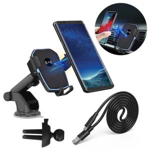 UK Wireless 10W Fast Charging Car Charger Mount Holder 2in1 For Mobile Phone 14 - Picture 1 of 11