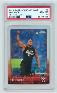 The ROCK 2015 Topps Chrome REFRACTOR WWE Wrestling Card #57  PSA 10 GEM - Picture 1 of 2