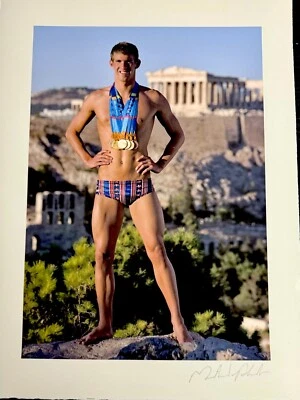 Michael Phelps Firmado a Mano Edición LTD Impresión ATENAS 2004 Juegos Olímpicos 8 Medallas Natación Foto 1 de 4