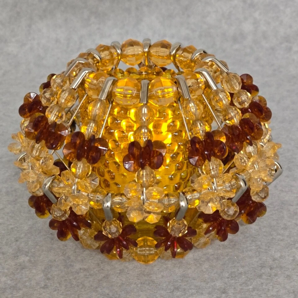 Vintage Amber Colors Mid Century Safety Pin and Beads Tea Light Candle Holder - Image 1 of 4