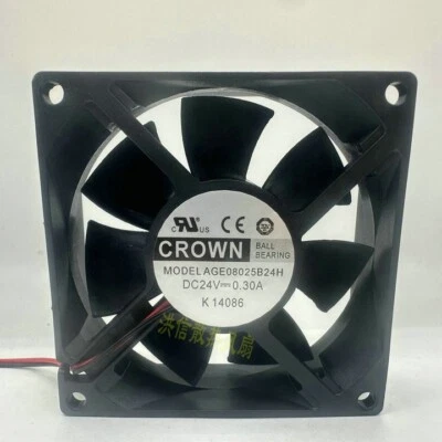 1 PCS  CROWN  Fan  AGE08025B24H DC 24V 0.30A 8025 8CM 2 wire cooling fan - Image 1 of 3