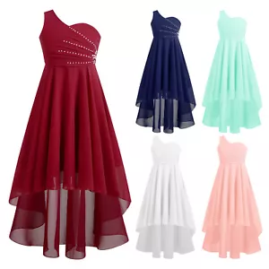 Niñas Fiesta Vestido con Cuentas Irregular Vestido de Baile Vacaciones Formal Brillante Chifón Escenario - Imagen 1 de 49