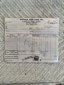 1959 Eastville Auto Parts Eastville Va Invoice Owners Gordon Ward Joe Downes - Bild 1 von 2