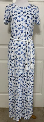 NWT Michael Kors XS white blue floral rope belt short sleeve maxi dress - Image 1 of 4