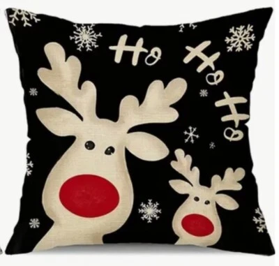 HO HO HO REINDEER Christmas Throw Pillow Cover Winter Holiday Home Decor - Image 1 of 4