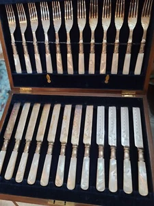 1898 Johnson Durban Co Plateado VICTORIANO 24 PIEZAS POSTRE MADRE PERLA SET - Imagen 1 de 12