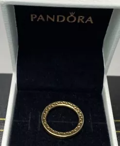 $350 PANDORA 14k Yellow Gold Eternity Heart Wedding Band Stack UK 48 Ring 4 1/2 - Picture 1 of 13