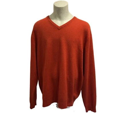 Suéter Club Room Para Hombre Talla XL 100% Cachemira Fina Cuello en V Naranja Quemado Pullover Foto 1 de 4