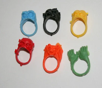6 Rare Monster Horror Toy Gum Vending Machine Prize Plastic Ring 1970s NOS New - Image 1 of 4
