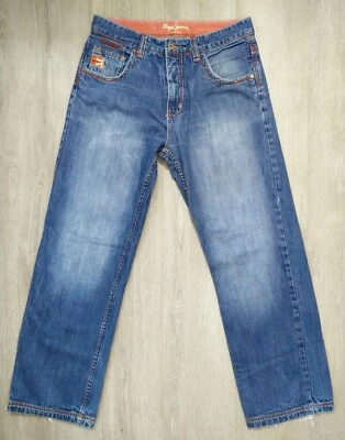 VINTAGE Y2K Pepe Jeans 32X30 Skater Baggy Denim Hip Hop 1990s Red Embroidery - Image 1 of 4