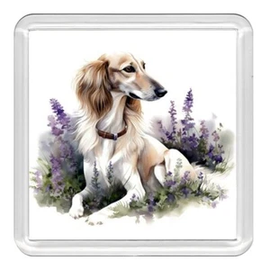 Saluki Dog and Flowers Dog Acrylic Coaster Novelty Drink Cup Mat Great Gift - Picture 1 of 1