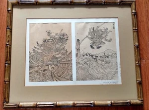"BATTLE OF YASHIMA" framed art work Original sketching Bamboo style frame 17x14 - Foto 1 di 12