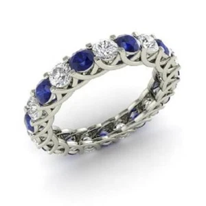 2.64 Ct Natural Sapphire Diamond Wedding Bridal Eternity Band 14K White Gold - Picture 1 of 4
