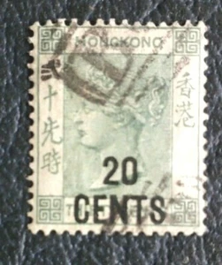1895/90--Kong Kong-Regina Victoria-20 c. su 30 verde grigio usato - Foto 1 di 2