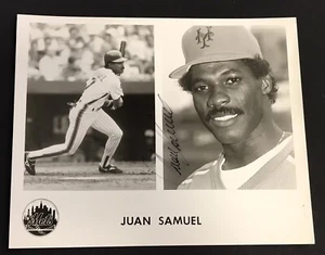 Juan Samuel Signed Autograph New York Mets Media 8x10 Photo Black & White - Picture 1 of 2