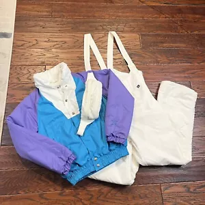 Vintage 90s Women 12/14 M Nils Serac Ski Snow Suit Set Barbie Coat Snow Bib Pant - Picture 1 of 21