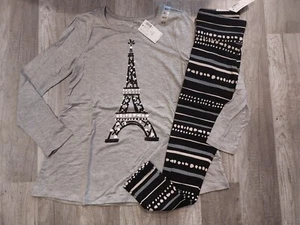NWT Justice Girls Outfit Paris Flowy Top/Patterned Leggings  Size 6 7 - Picture 1 of 1