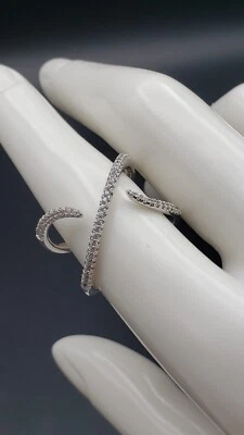 Кольцо Milor Italy золотое поверх бронзового открытого кроссовера с фианитами размер 6,75 - Изображение 1 из 4