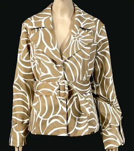 Chaqueta Caqui Vintage Años 80 90 INC Pequeña Mod Chic Abstracta Recortada con Cinturón PL - Imagen 1 de 7