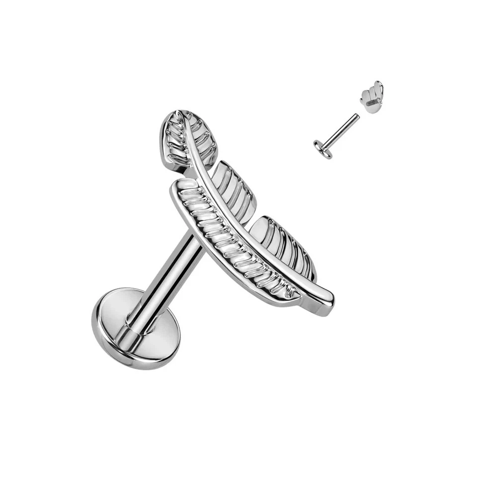 Piercing Orecchio Labret Titanio Argentato Con Foglio - Immagine 1 di 1