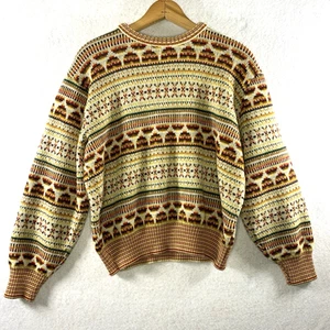 Vintage Tundra Mens 100% Wool Fair Isle Sweater Sz L Retro Grandpa Grunge Flawed - Picture 1 of 10