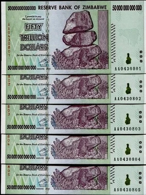 10 x 2008 50 TRILLION DOLLARS ZIMBABWE BANKNOTE, AA P-90 GEM UNC - Image 1 of 4