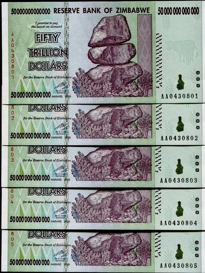 10 x 2008 50 TRILLION DOLLARS ZIMBABWE BANKNOTE, AA P-90 GEM UNC - Image 1 of 4