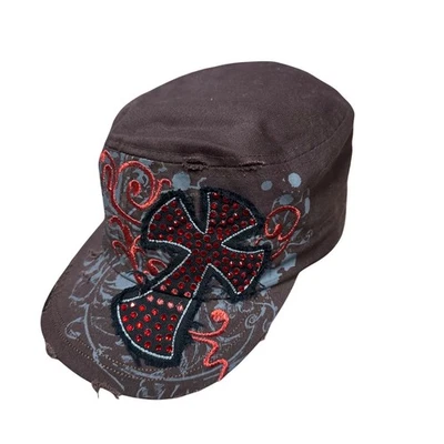 Cappello donna cadetto grunge croce strass - Immagine 1 di 2