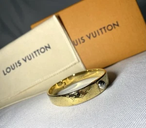 Auth Louis Vuitton Nanogram Cuff LV Monogram Bracelet Gold M M00252 +Box - Picture 1 of 14