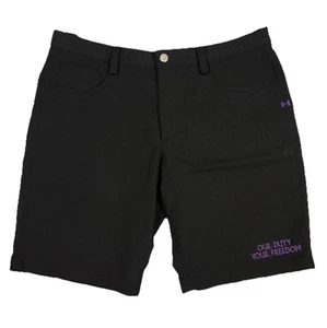 Mens UNDER ARMOUR Shorts 38 Black Pinstripe And Purple With Pockets - Picture 1 of 7
