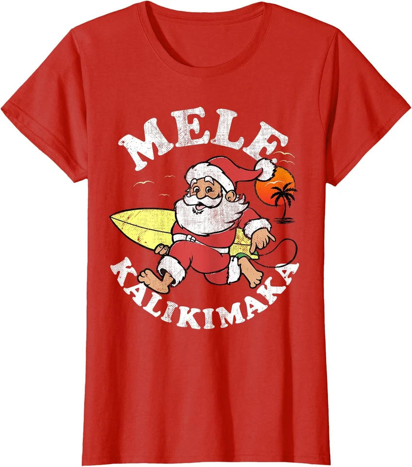 Camiseta Mele Kalikimaka Surf Santa Shaka Navidad Damas Cuello Redondo Foto 1 de 1