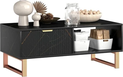 Coffee Table End Centre Rectangular Storage Unit Drawer Marble Effect - Image 1 of 4