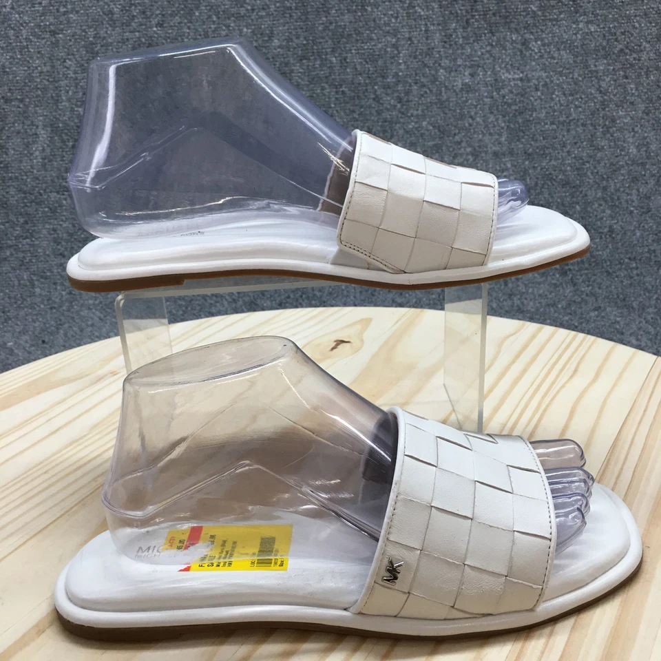 Michael Kors Sandals Womens 8 M Hayworth Slide White Woven Leather Casual NEW - Image 1 of 4