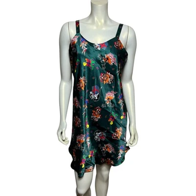 Vestido sin Mangas Looney Tunes Verde Satinado, Vintage 1997, Poliéster, L Foto 1 de 4