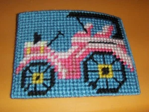 NEW completed plastic canvas mug mat antique car - Picture 1 of 1