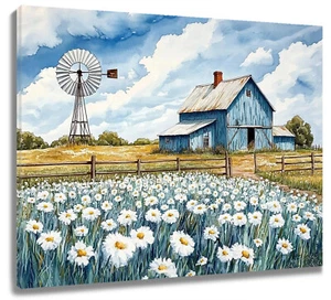 Yellow Vintage Floral Modern Farmhouse Canvas Wall Art for Bathroom Living Room - Picture 1 of 16