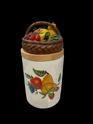 "Bote de cocina de cerámica en relieve Designpac vintage, cesta de frutas de madera de resina de 7""" Foto 1 de 4