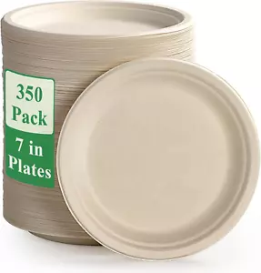 350 Pack Paper Plates 7 Inch 100% Compostable Plates Heavy-Duty Disposable Paper - Picture 1 of 12
