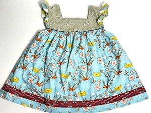 Matilda Jane Blue Green Ruffled Top Birds Key Envelopes Slipper Sleeveless Sz 6 - Picture 1 of 6