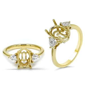 Oval 10x7mm Ring Semi Mount In 14k Yellow Gold With Lab Diamond Accents (54981) - Picture 1 of 5