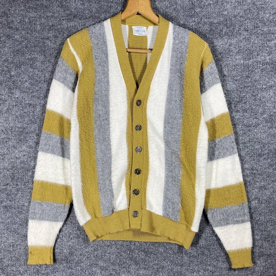 VINTAGE 50s 60s Brent Prep Cardigan Sweater Size Small Striped Acrylic Mohair - Image 1 of 4