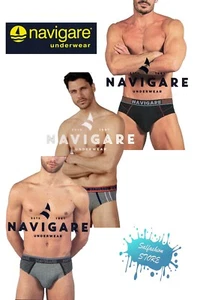 Slip uomo cotone bielastico soft fantasia righe e tinta unita NAVIGARE set 3 pz - Picture 1 of 18