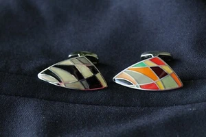 Paul Smith Cufflinks Odd Pair Monochrome Colorful Colorblock Chrome Swivel Back - Picture 1 of 3