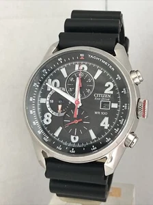 Citizen Herren Eco-Drive rote Krone Chronograph S. Stahlgehäuse Kautschukband Uhr - Bild 1 von 12