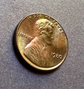 1980 LINCOLN MEMORIAL CENT PENNY ERSTAUNLICHE FARBE GETÖNTE MÜNZE cool - Bild 1 von 5