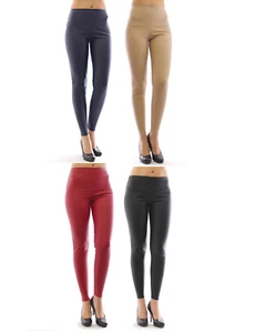 New Leggings Long Faux Leather Treggings Like Matte Leather High Waist - Picture 1 of 12